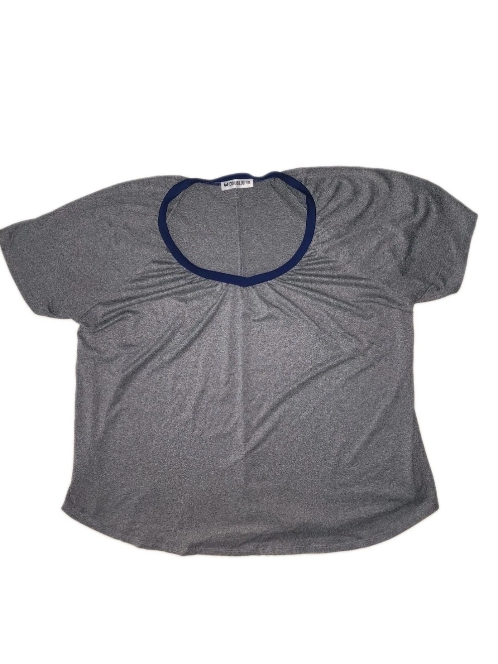 Doublju Gray Tee with Navy Trim 1X